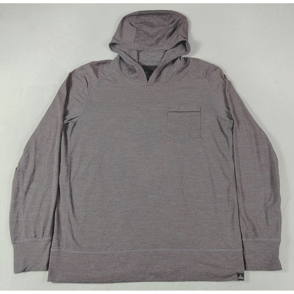 prAna Breathe Hoodie Mens Medium Purple Striped Hiking Yoga Pullover 23170393